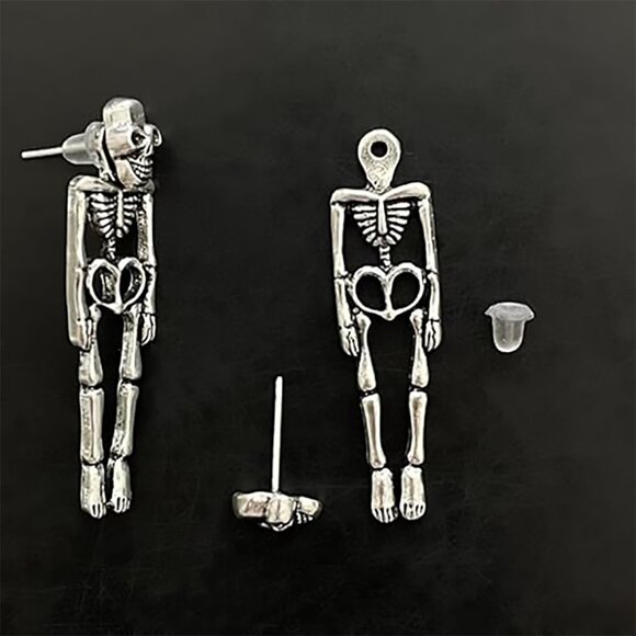 NWOT Skeleton Earrings Spooky Cute Halloween Jewelry, 2 Ways to Wear- Studs/Full - Picture 3 of 4